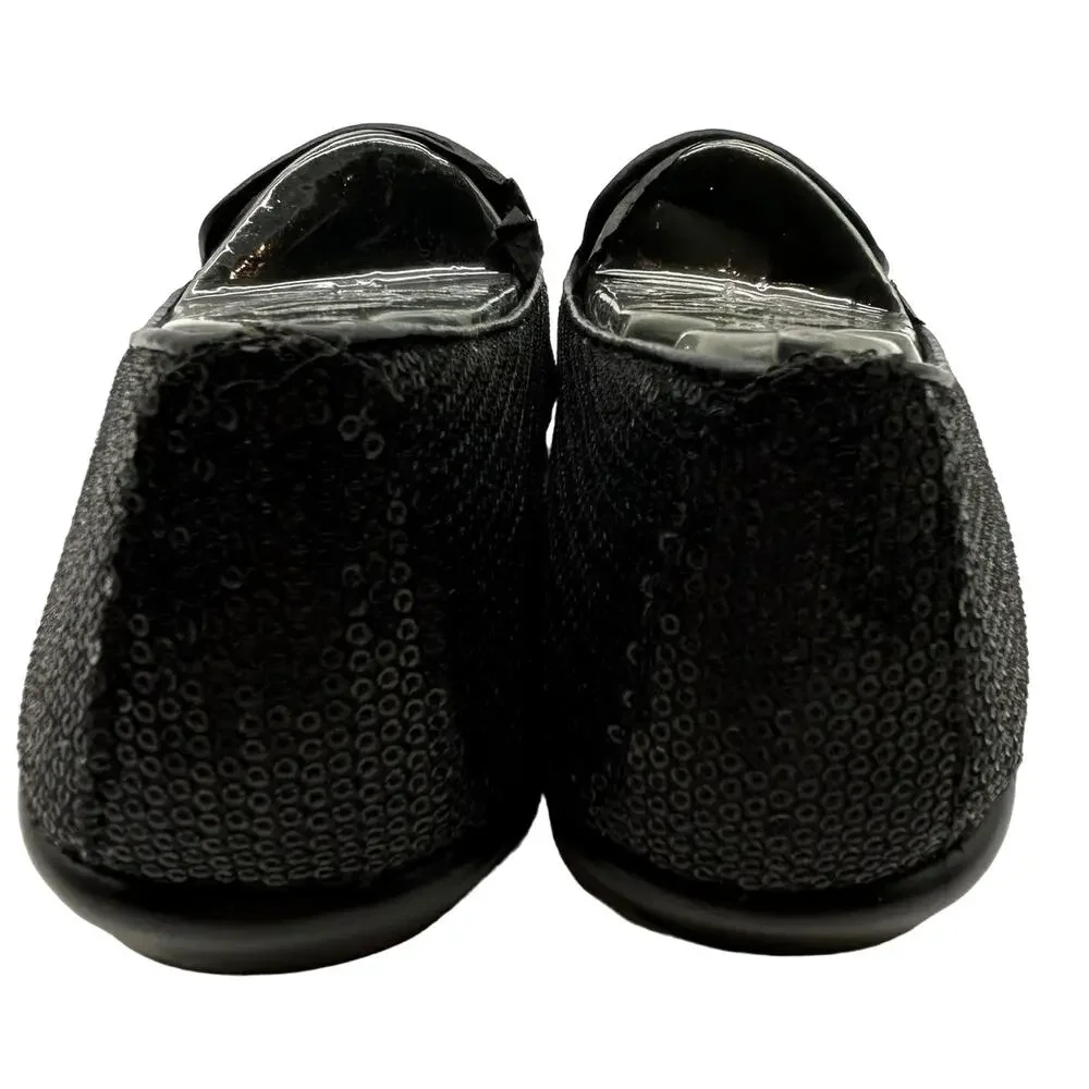 New Sequin Aerosoles Betunia Black Smoking Loafer 5.5 Flats Comfort Costume NIB